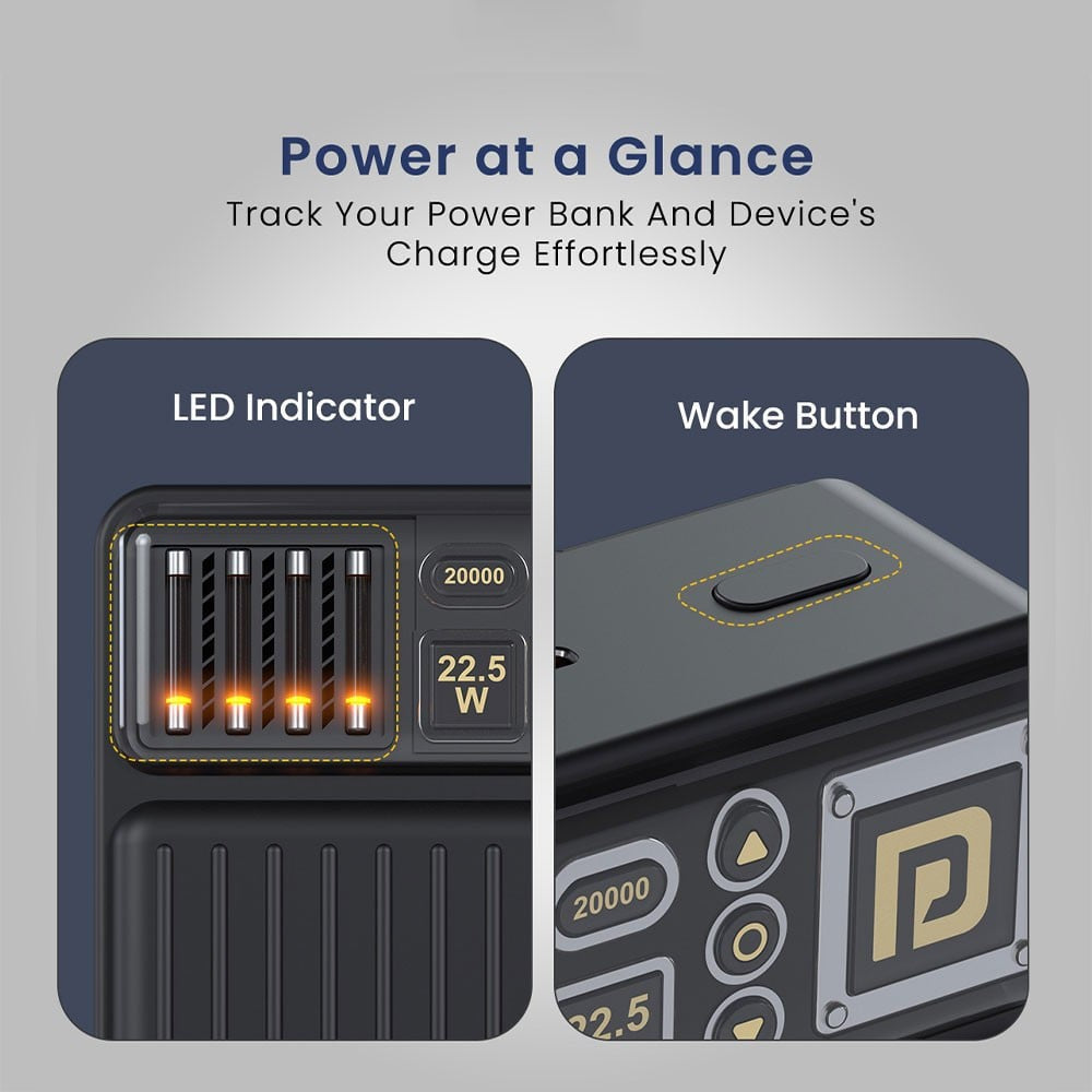 Portronics Luxcell Bind 20K 22.5W 20000mAh Power Bank (with Inbuilt Type C & 8 Pin Cable, Black) : 1 unit