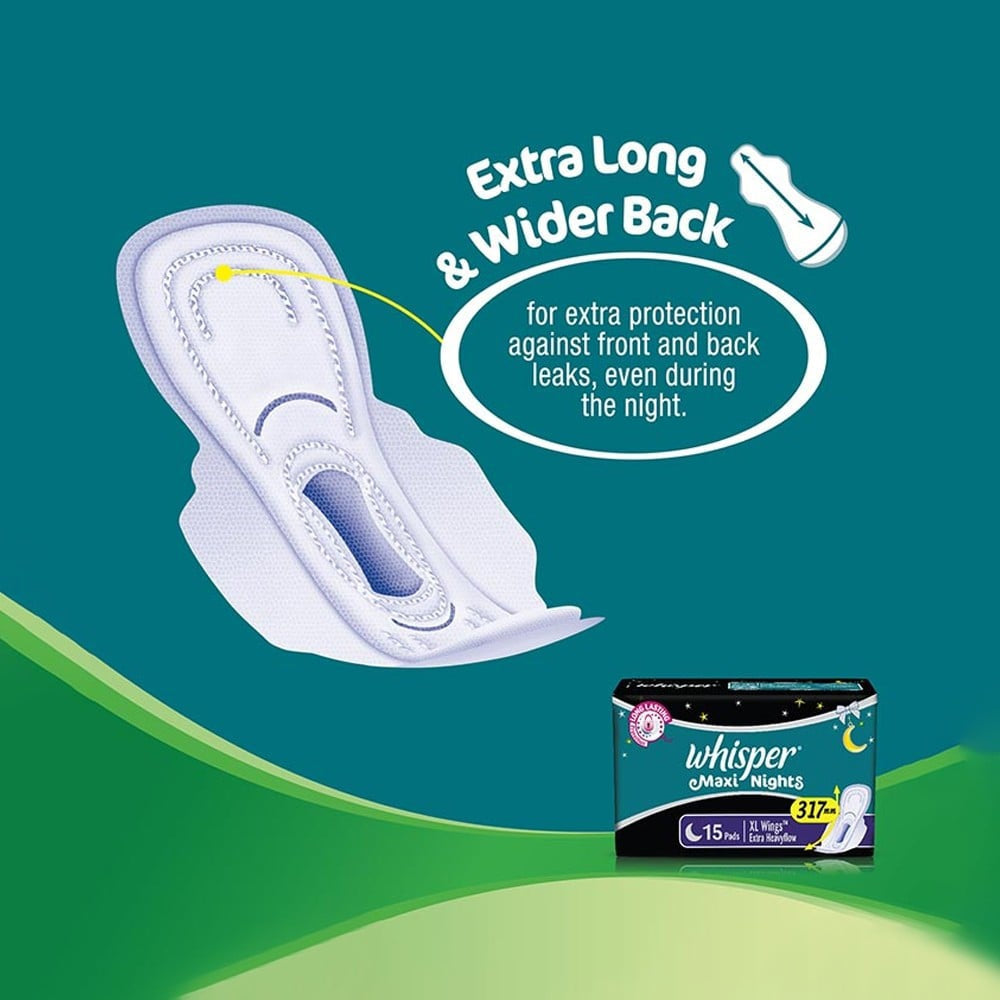 Whisper Maxi Night Sanitary Pads (Extra Large Wings - 15 units)