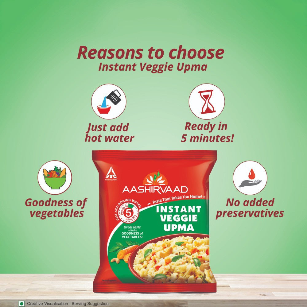 Aashirvaad Instant Veggie Upma Ready to Eat - Pack of 3 : 3 x 60 g