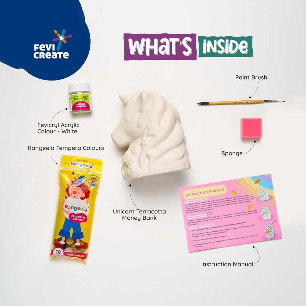 Pidilite Fevicreate Unicorn Money Box Painting Kit (Multicolour) : 1 set