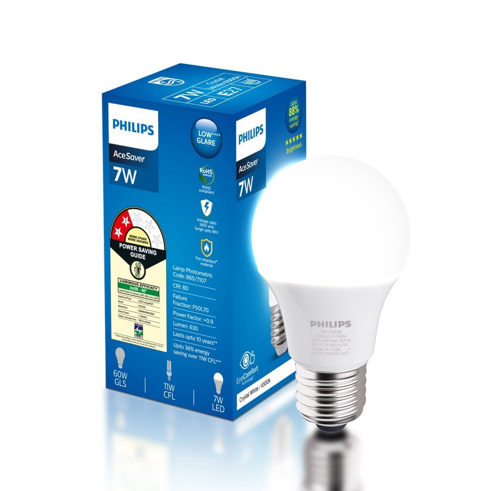 Philips Ace Saver 7W LED Bulb (Crystal White) : 1 unit