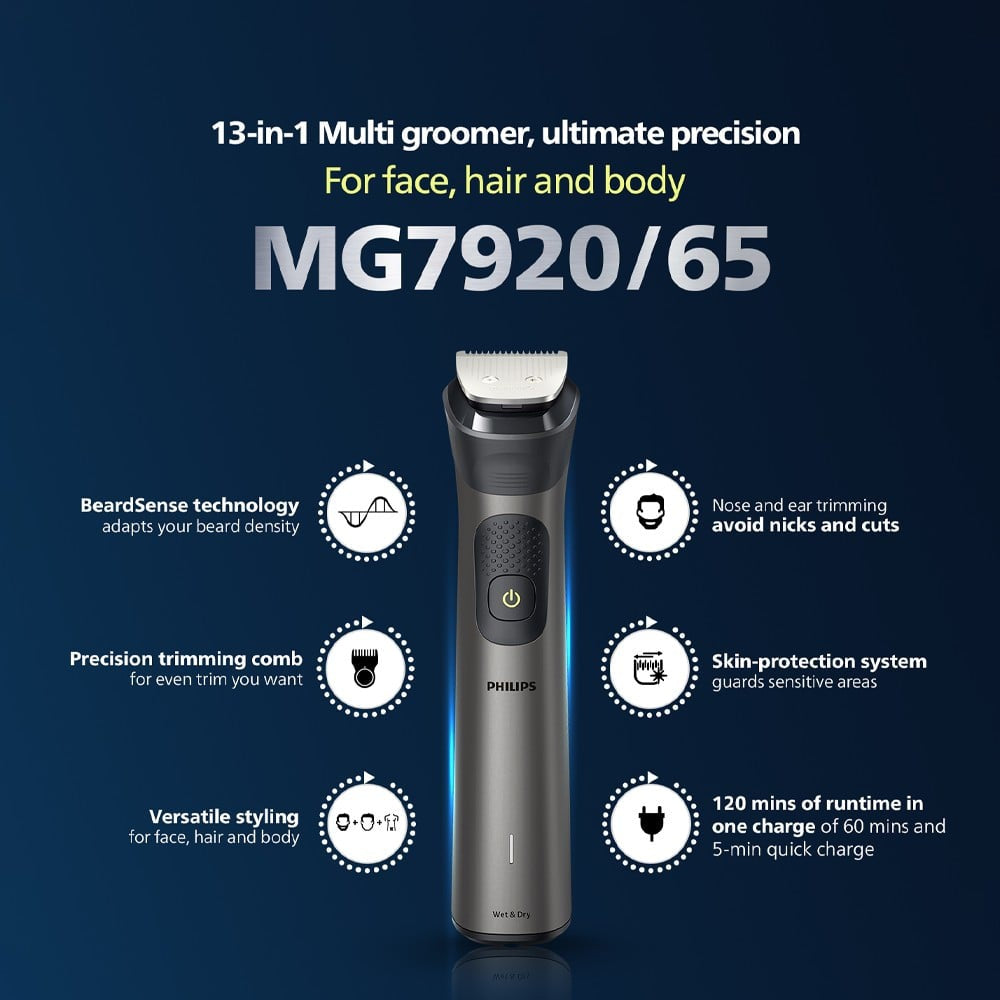 Philips MG7920/65 13-in-1 Multi Grooming Trimmer (Grey) : 1 unit