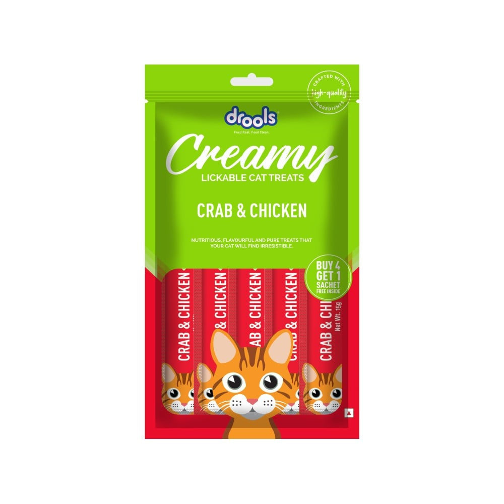 Drools Creamy Lickable Crab & Chicken Cat Treat : 1 pack (4+1 pieces)