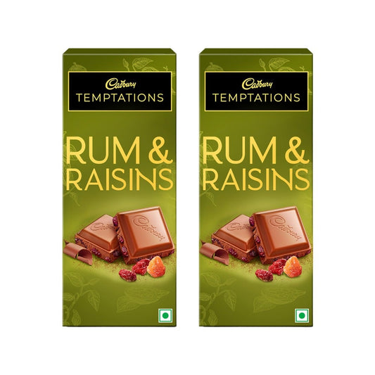 Cadbury Temptations Rum & Raisins Premium Flavoured Chocolate Bar - Pack of 2 : 2 x 72 g