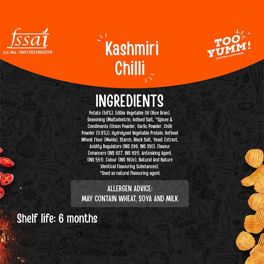 Too Yumm Kashmiri Chilli Potato Chips : 82 g