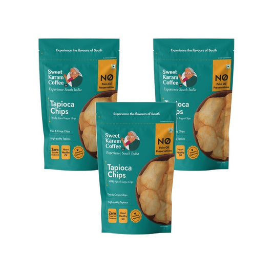 Sweet Karam Coffee Tapioca Chips - No Palm Oil - Pack of 3 : 3 x 65 g