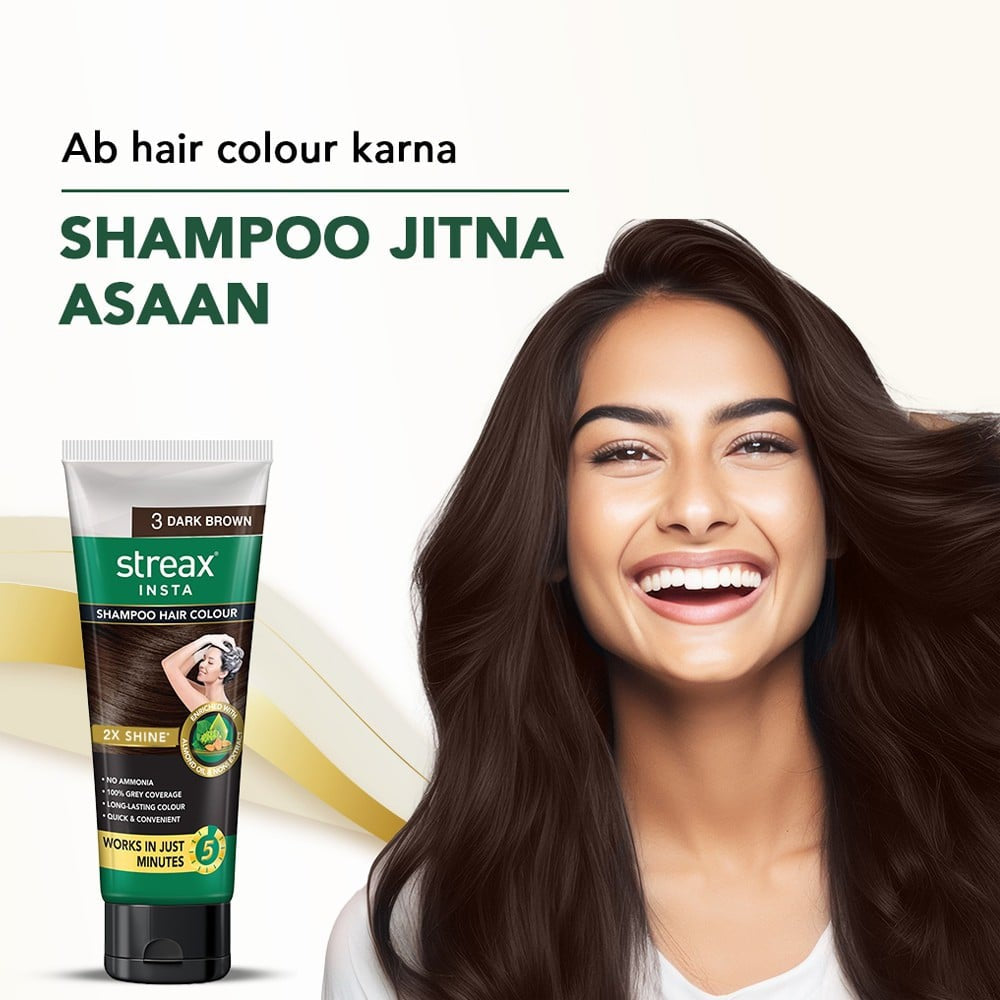 Streax Insta Shampoo Hair Colour (Brown) : 1 pack