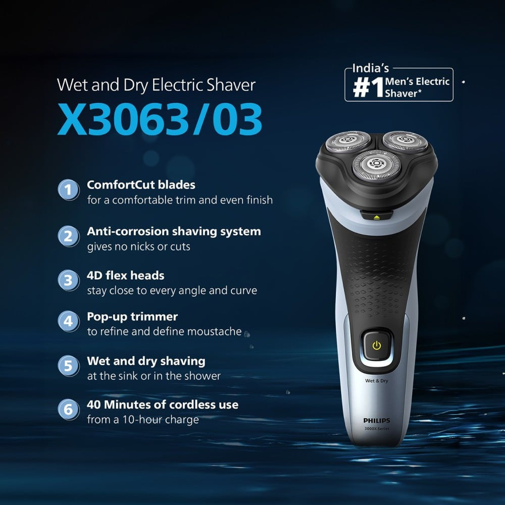 Philips X3063/03 3000X Electric Shaver (Celestial Blue) : 1 unit
