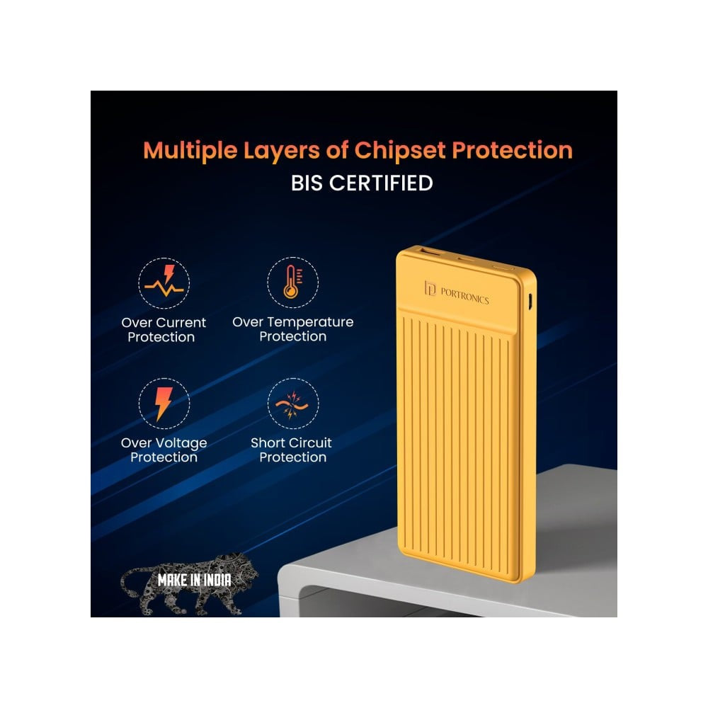 Portronics Luxcell B12 10K MAH Power Bank (USB A Output, Type C Input, Yellow) : 1 unit