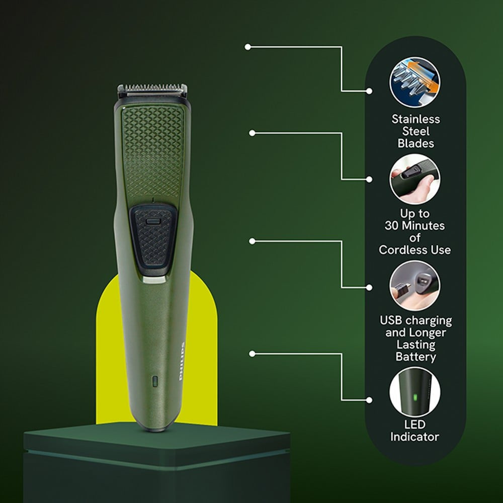 Philips BT1230/15 Beard Trimmer (Green, 45W, BT1230/15) : 1 unit