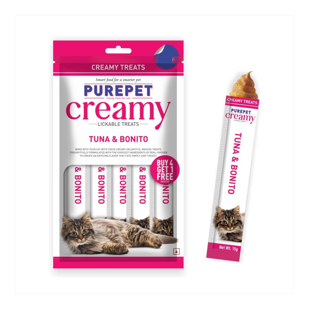 PurePet Lickable Creamy Cat Treat (Tuna & Bonito) : 1 pack (5 x 15 g)
