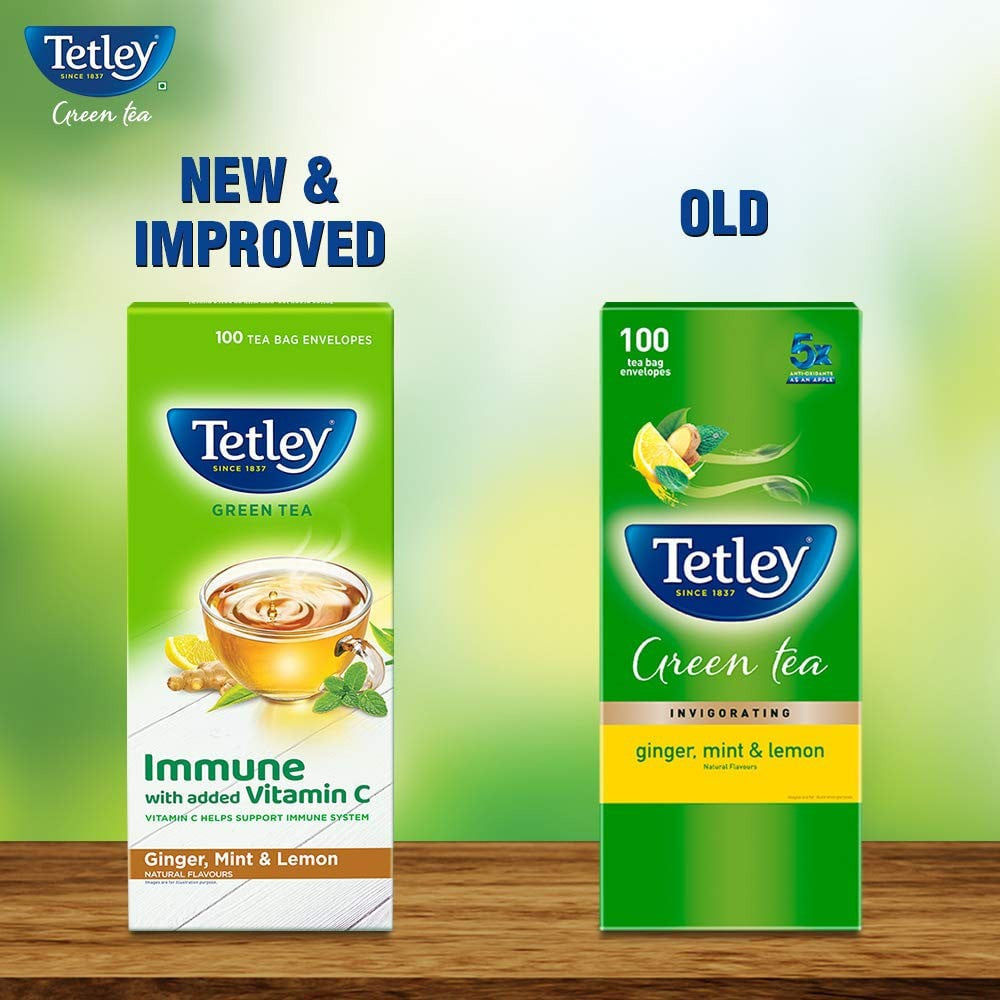 Tetley Ginger, Lemon & Mint Green Tea Bags (Immune with added Vitamin C) : 100 units