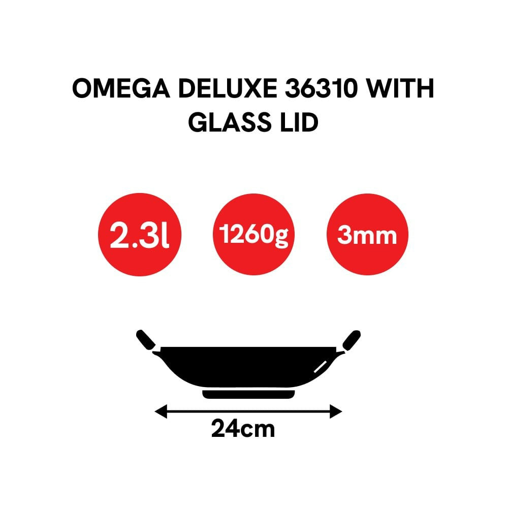 Prestige Omega Deluxe 36310 with Glass Lid Omega Deluxe Granite Non-stick Kadai, 24 cm (Non-Stick Aluminium, 2.3 ltrs, Black) : 1 unit