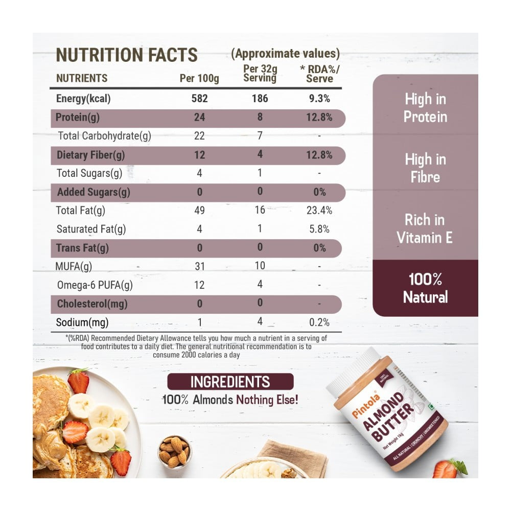 Pintola All Natural Crunchy Almond Butter - Pack of 2 : 2 x 200 g