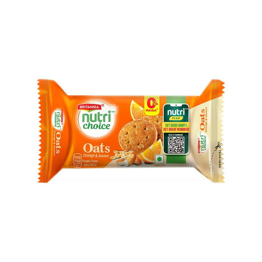 Britannia NutriChoice Oats Orange & Almond Biscuit (0% Maida) : 75 g