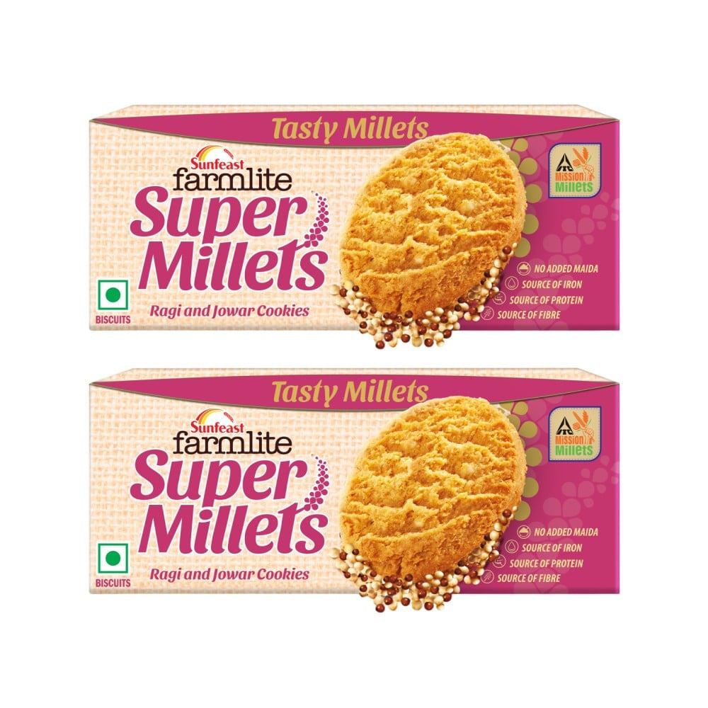 Sunfeast Farmlite Super Millets Ragi and Jowar Cookies - Pack of 2 : 2 x 75 g