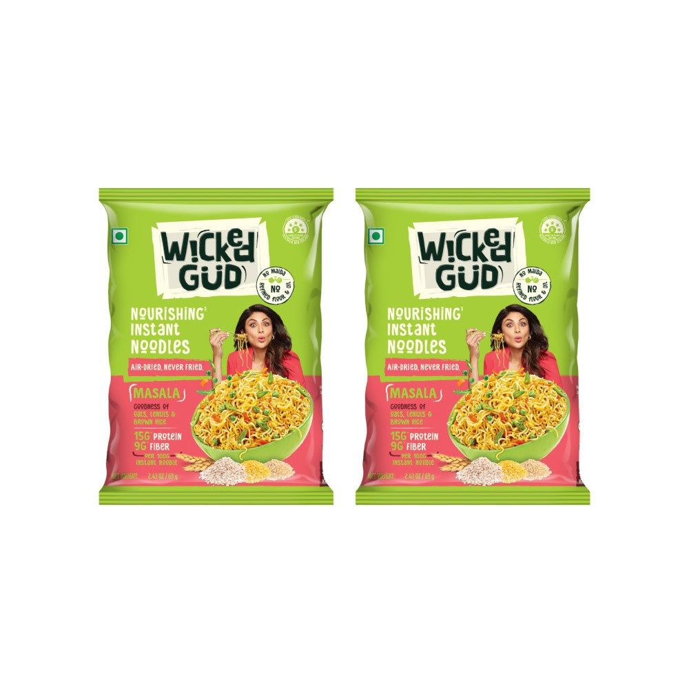 WickedGud Masala No Maida & No Oil Instant Noodles - Pack of 2 : 2 x 69 g