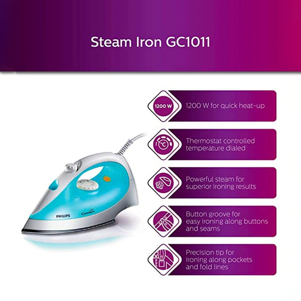 Philips Domestic Steam Iron With Linished Soleplate 1200W (Blue) : 1 unit