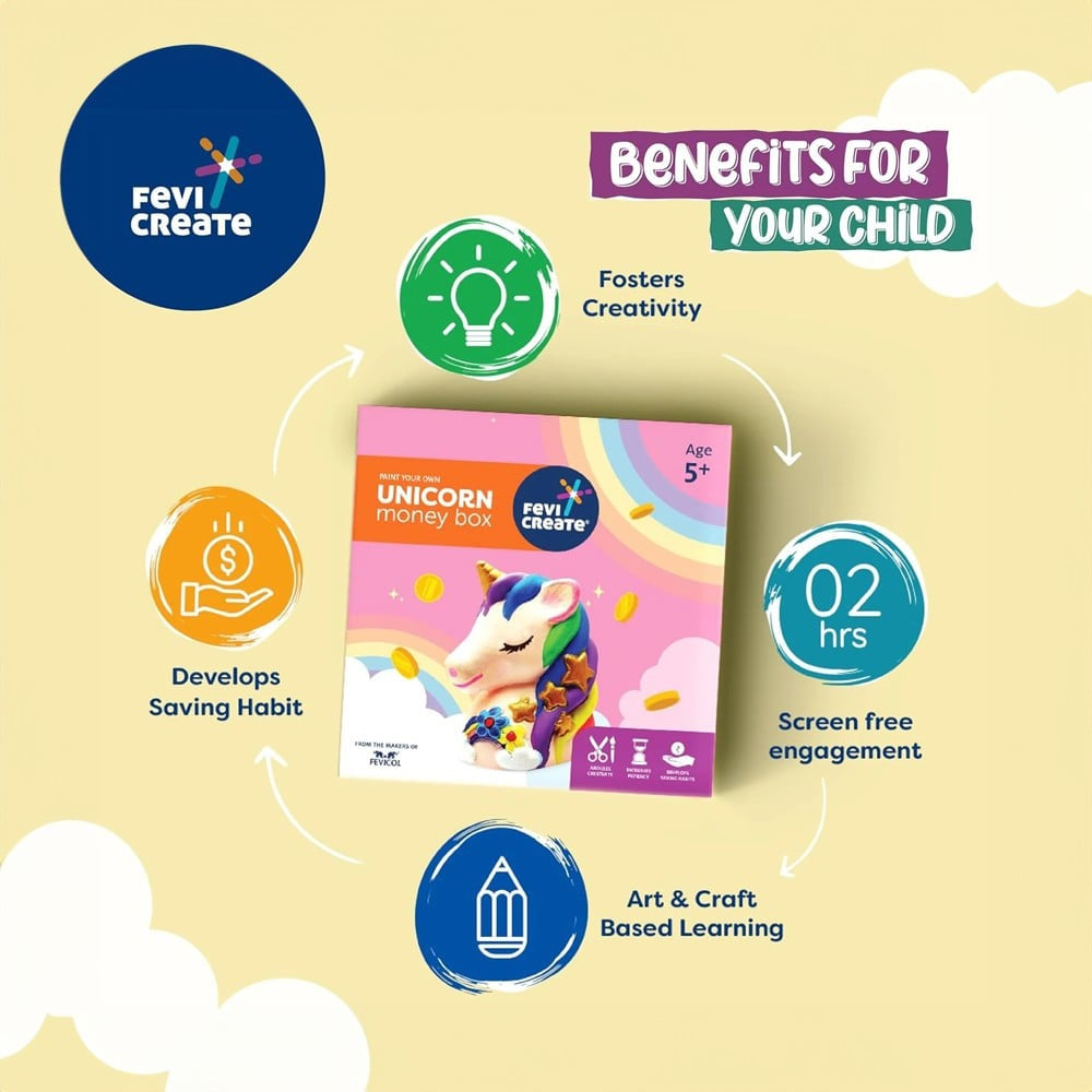 Pidilite Fevicreate Unicorn Money Box Painting Kit (Multicolour) : 1 set