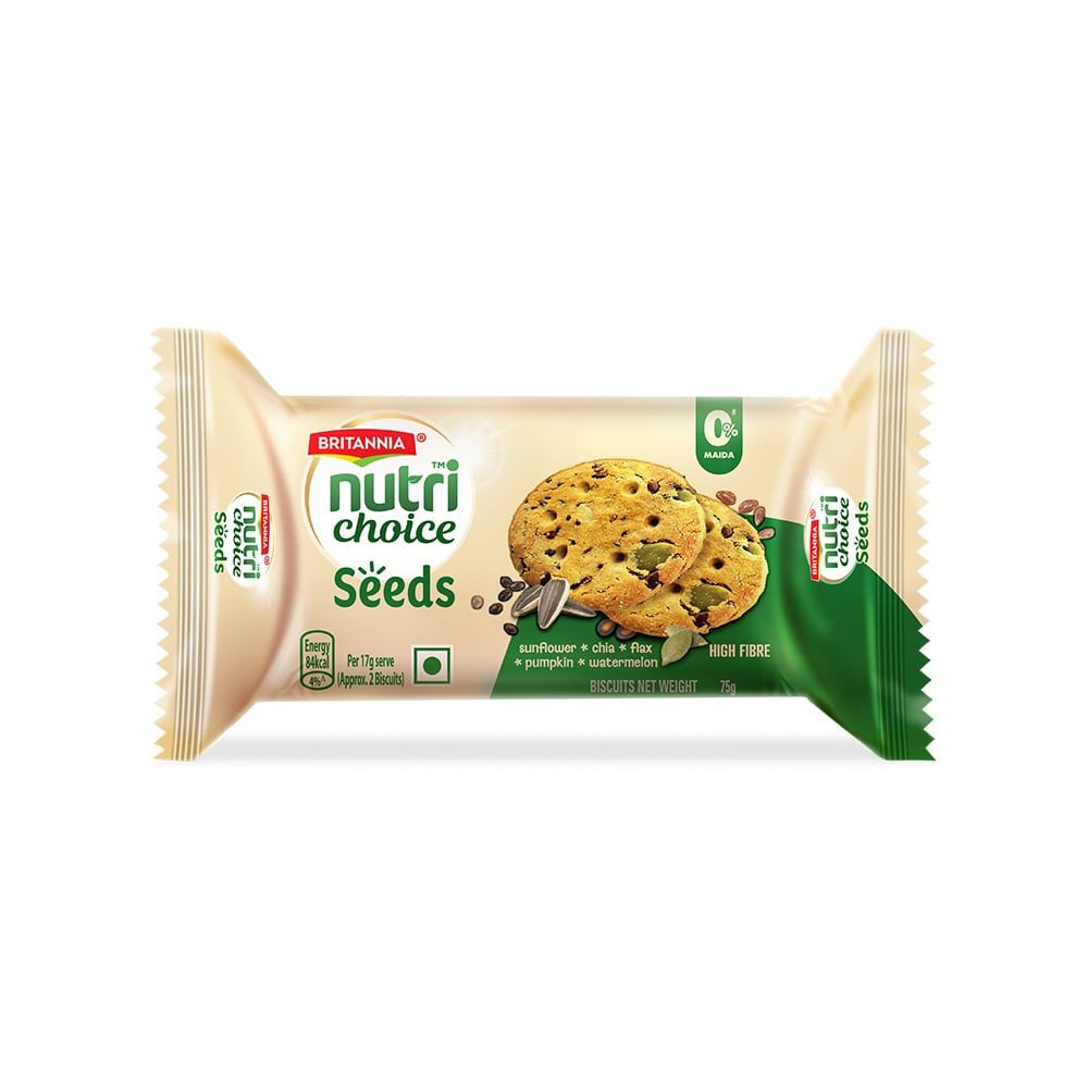Britannia NutriChoice Seeds Biscuit, 0% Maida & High Fibre : 75 g