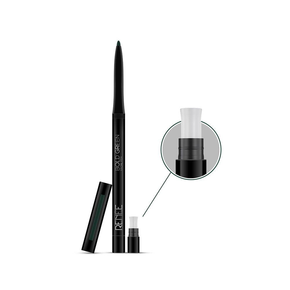 Renee Kajal Pen with Sharpener (Bold Green) - Pack of 2 : 2 x 0.35 g