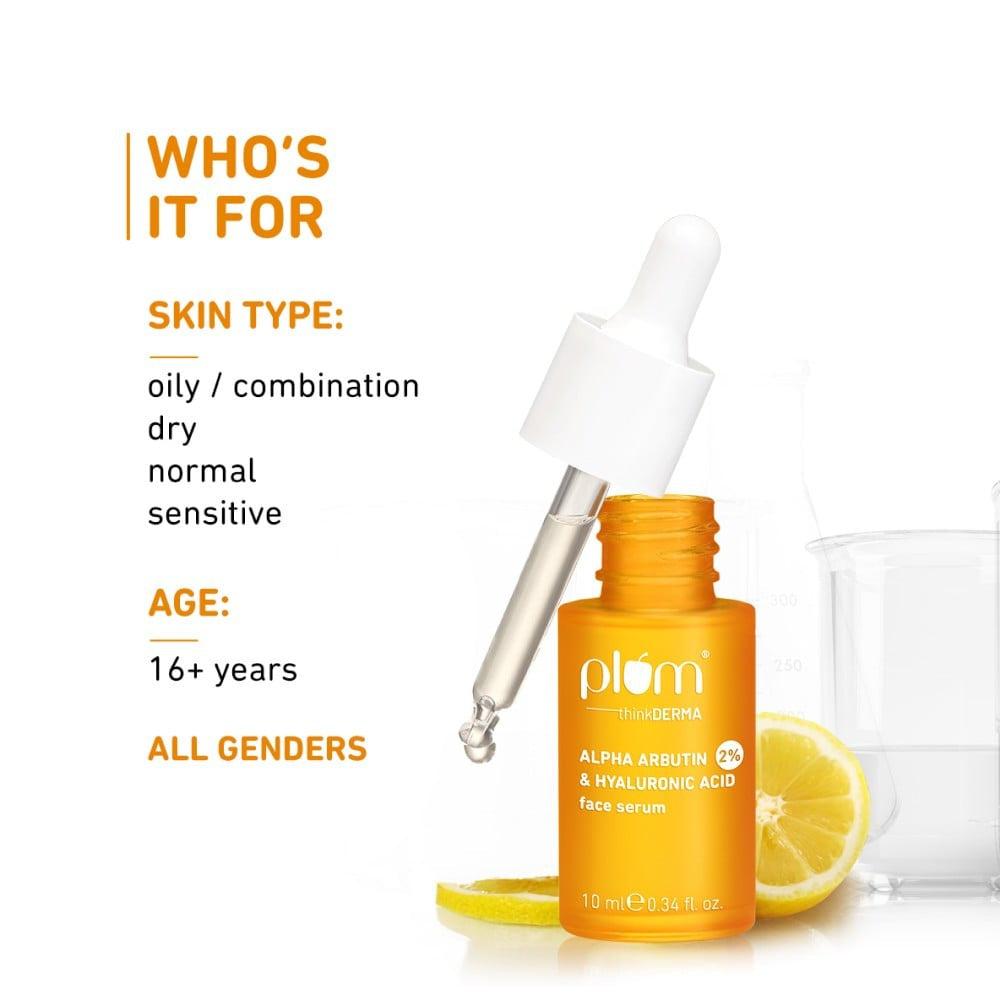 Plum 2% Alpha Arbutin & Hyaluronic Acid Tan Fighting Face Serum : 10 ml
