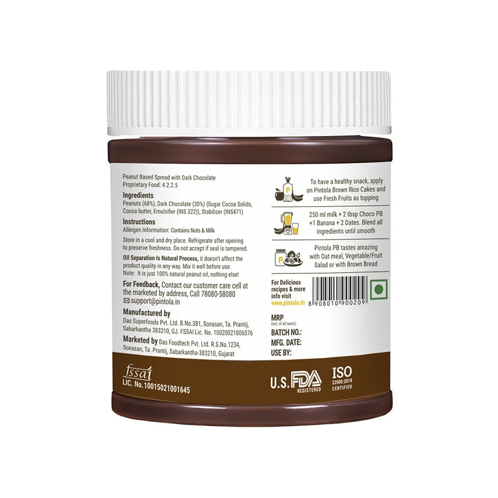 Pintola Dark Chocolate Crunchy Peanut Butter - Pack of 2 : 2 x 350 g