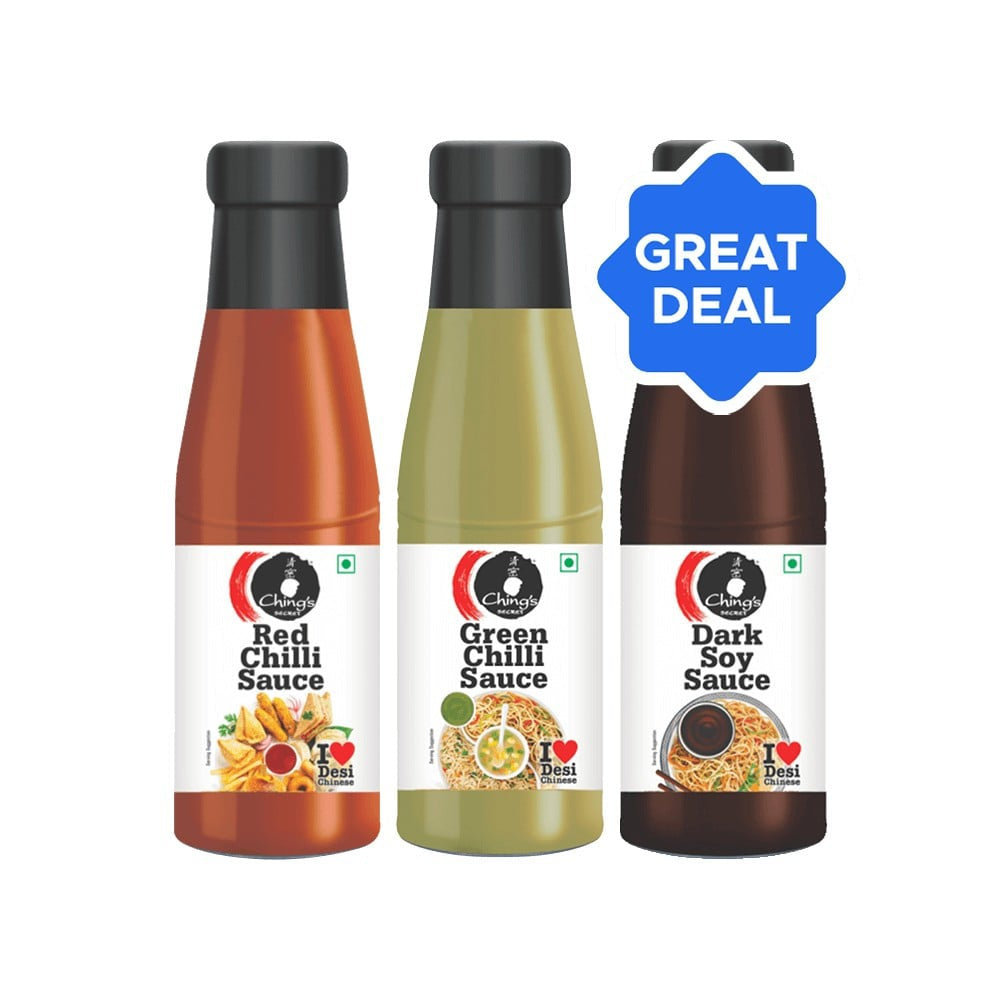 Ching's Secret Red Chilli Sauce + Ching's Secret Green Chilli Sauce + Ching's Secret Superior Dark Soy Sauce Combo : 190 g + 200 g + 210 g