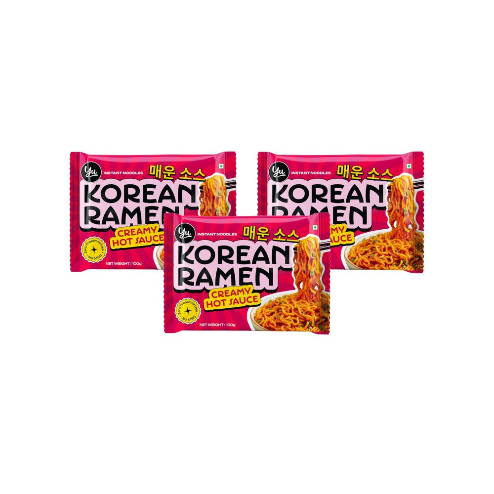 Yu Creamy Hot Sauce Korean Ramen Instant Noodles - Pack of 3 : 3 x 100 g