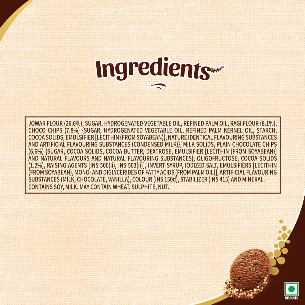 Sunfeast Farmlite Super Millets Ragi and Jowar Chocochip Cookies : 75 g