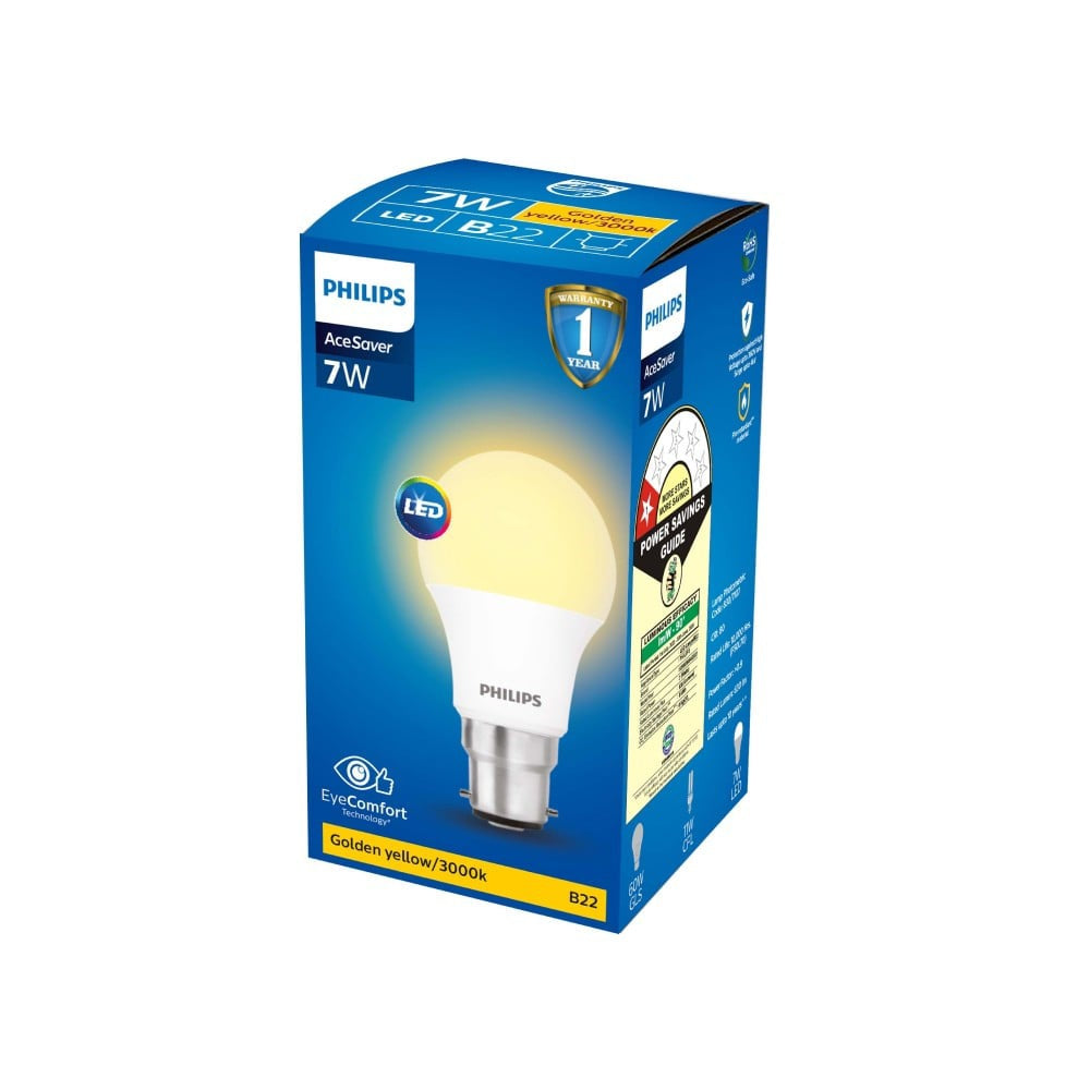 Philips Ace Saver 7W LED Bulb (Golden Yellow) : 1 unit