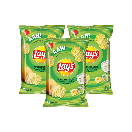 Lay's American Style Cream & Onion Potato Chips (143 g) - Pack of 3 : 3 x 143 g