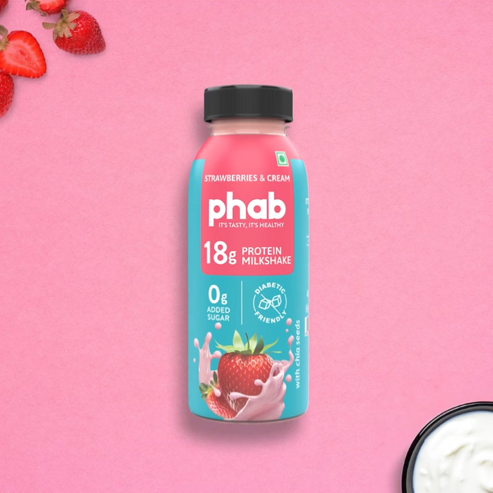 Phab Strawberries & Cream Protein Milkshake (Diabetic Friendly) : 2 x 200 ml
