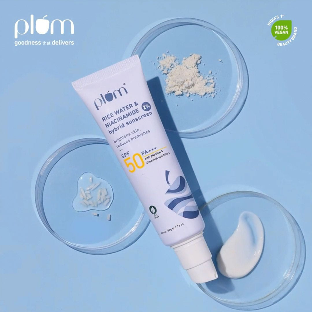Plum Rice Water & Niacinamide Hybrid Sunscreen (SPF 50, PA +++) : 50 g
